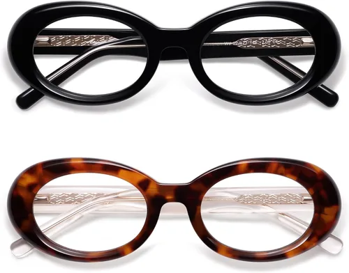Miniatura 3 de AMOMOMA Anteojos de lectura ovalados para mujer, diseño moderno con bloqueo de luz azul, bisagra de resorte, para lectores elegantes AM6222