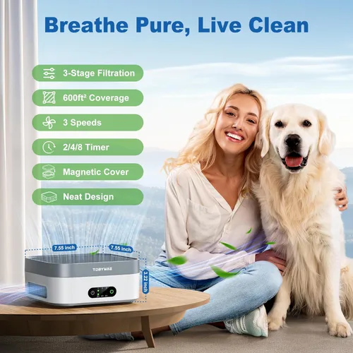 Miniatura 2 de Purificador de aire H13 True HEPA para mascotas, paquete de 2 unidades para dormitorio de hasta 1200 pies cuadrados, purificador de aire True HEPA
