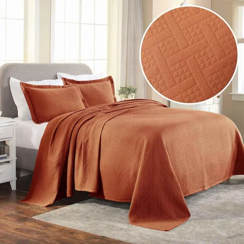 Miniatura 5 de Superior Colcha de Tejido de Cesta 100% Algodón con Fundas de Almohada, Ropa de Cama Jacquard Matelassé de Algodón Premium para Todas las Mandarina