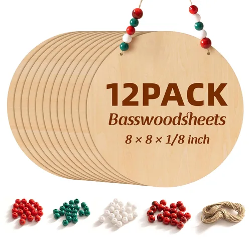 Miniatura 14 de Paquete de 12 hojas de tilo Rowood, 12x12x1/8pulgadas, tilo de 3mm para corte láser, kits de manualidades para adultos, tablero de madera