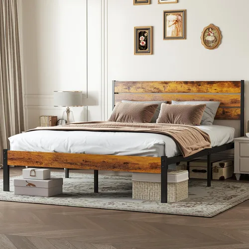 Miniatura 7 de OLIXIS Base de cama de tamaño matrimonial con cabecero, base de colchón de 800 libras con soporte de metal resistente, almacenamiento debajo