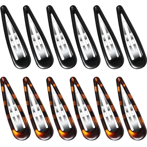 Waydress 12 piezas de pinzas para el cabello con cierre de presión ovalado para mujeres, pasadores de tortuga de metal, agarres para cabello fino,