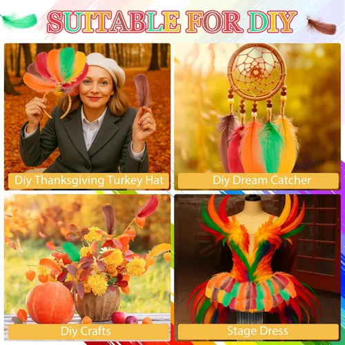 Miniatura 5 de Maysing 500 plumas de pavo coloridas para Acción de Gracias, 2 a 5 pulgadas, plumas de colores para otoño, Acción de Gracias, vacaciones