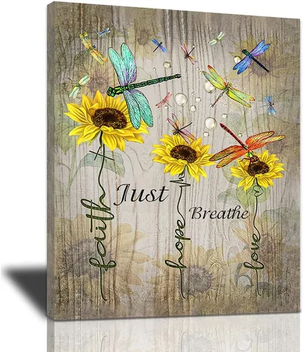 Miniatura 14 de Bulldog Leather Works Lienzo decorativo abstracto de colibrí y girasol, con citas inspiradoras, póster de flores de granja, decoración moderna