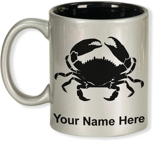Miniatura 11 de LaserGram Taza de café redonda de cerámica de 11 onzas, cangrejo, grabado personalizado incluido (azul oscuro)