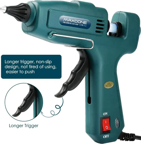 Miniatura 5 de Kit de pistola de pegamento caliente ignífuga de 100 W, pistola de pegamento MAXDONE Craft tamaño completo (no mini), pistola de pegamento caliente