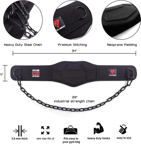 Miniatura 2 de Cinturón de inmersión resistente con cadena, cinturón de dominadas con peso para entrenamiento