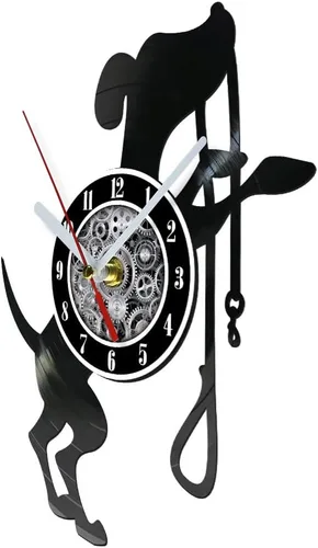 Miniatura 2 de The Geeky Days Reloj de pared de cuarzo silencioso con batería de disco de vinilo negro para perros y mascotas, reloj colgante de álbum retro Sin luz