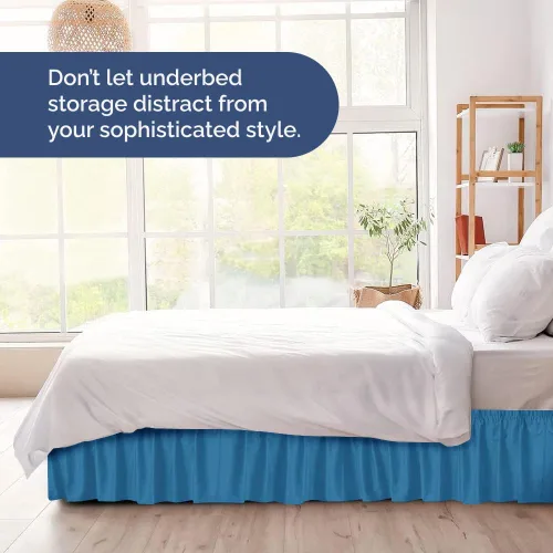 Miniatura 8 de CGK Linens - Falda de cama envolvente con volantes, color azul mezclilla, para camas de tamaño matrimonial con altura de 18 pulgadas sin arrugas, 20