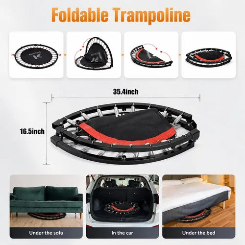Miniatura 6 de KENSONE Trampolín Mini Plegable de 40"/48", Trampolín Interior para Niños y Adultos, Entrenamiento Interior/Jardín, Reboteador de Fitness con Mango