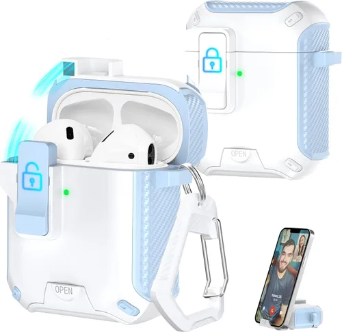 Miniatura 133 de R-fun - Funda para audífonos compatible con AirPods de 4.ª generación 2024, cubierta protectora de expulsión automática a prueba de caídas, puerto