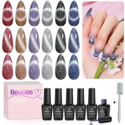 Miniatura 20 de Beetles - Juego de esmaltes de uñas de gel Jelly de 6 colores, tonos nude, rosa, marrón, con brillo y efecto de glitter, kit de esmaltes de gel
