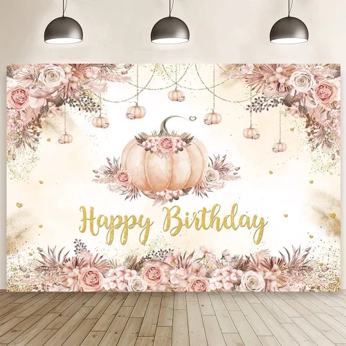 MEHOFOND Telón de fondo de cumpleaños bohemio rosa de 7 x 5 pies para niña, otoño, bohemio, floral, hierba de las pampas, fondo de fotografía de