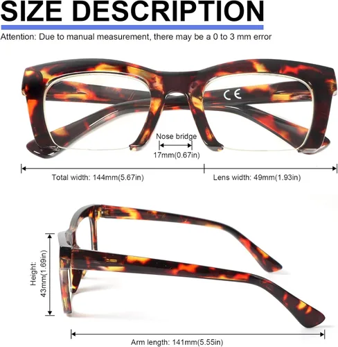 Miniatura 2 de MMOWW Paquete de 3 lentes de lectura estilo Oprah para mujer, elegante medio marco con bloqueo de luz azul, bisagras de resorte