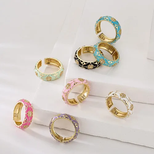 Miniatura 5 de Anillos de trébol de cuatro hojas para mujer, ajustable, delicado, esmaltado, joyería de la suerte