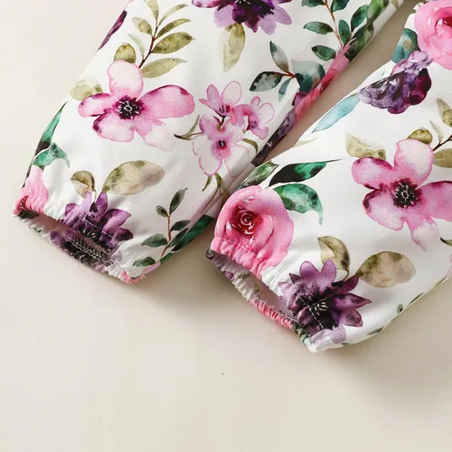 Miniatura 8 de YALLET Conjunto de 3 piezas de ropa de niña pequeña de color liso, manga larga con volantes, pantalones florales + diadema de 1 a 6 años