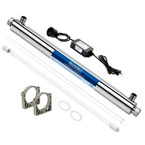 Sistema de filtro de agua UV para toda la casa 12 GPM - Luz UV de acero inoxidable de 55 W - Indicador LED y alarma - Purificador UV de agua de pozo