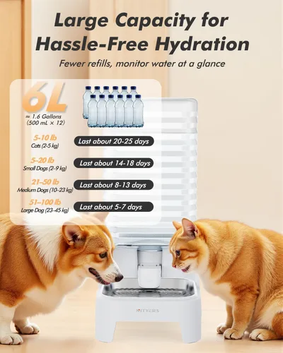 Miniatura 2 de Dispensador automático de agua para perros con grifo patentado, dispensador de agua para gatos de gran gravedad de 6 litros con asa, filtro y base