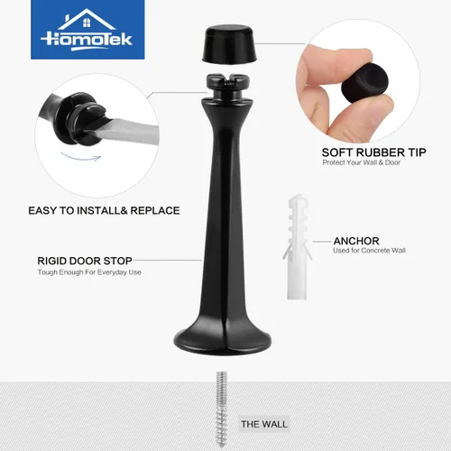 Miniatura 2 de HOMOTEK - Paquete de 12 topes de puerta rígidos sólidos resistentes con punta de goma suave, tope de puerta de zinc fundido para proteger la pared