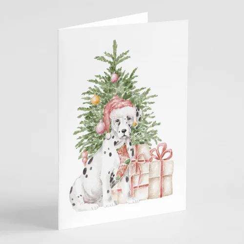 Miniatura 50 de Caroline's Treasures CK8213GCA7P Bulldog, Bulldog Inglés #2 - Tarjetas de felicitación y sobres de árbol de Navidad, paquete de 8 tarjetas en blanco