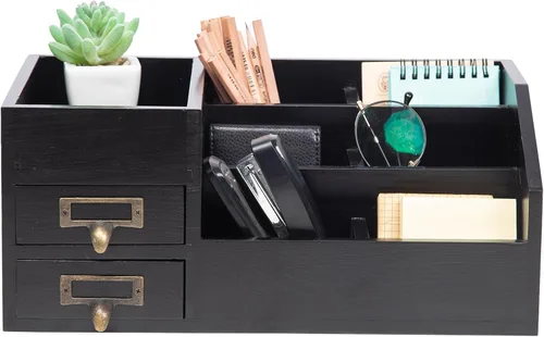 Miniatura 5 de Organizador de escritorio de madera rústica envejecida para oficina, estante de madera, organizador de mesa para el hogar, almacenamiento