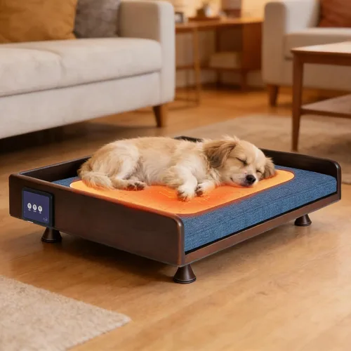 Cama inteligente para mascotas de madera maciza con tecnología de enfriamiento físico, circulación activa de aire y eliminación de olores, cama