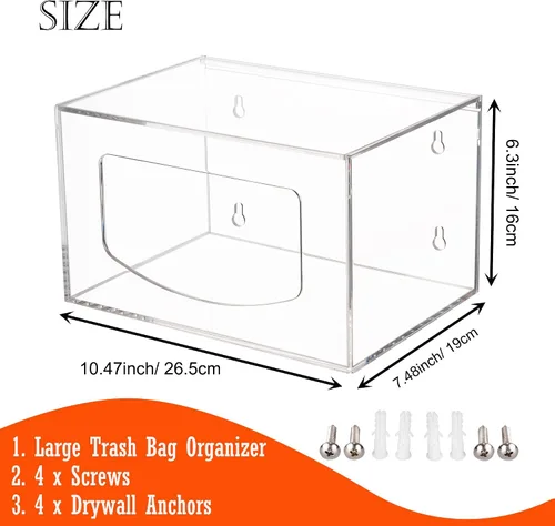 Miniatura 2 de Dispensador de bolsas de basura extra grande con tapa, soporte de acrílico apilable para bolsas de basura debajo del fregadero, montado en la pared