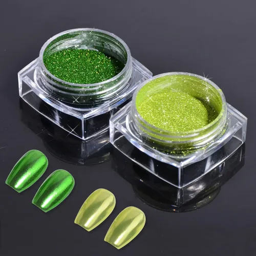Miniatura 10 de Polvo cromado metálico – 2 tarros de uñas espejo efecto purpurina pigmento polvo oro plata para puntas de manicura con aplicadores de esponja Polvo