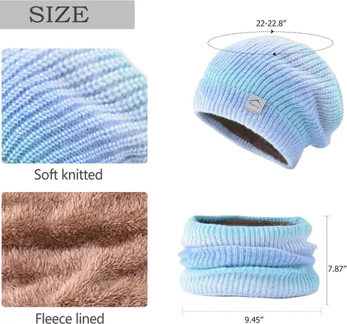 Miniatura 5 de Conjunto de bufanda de gorro de invierno para mujer a la moda con forro polar grueso de punto con calavera para clima frío
