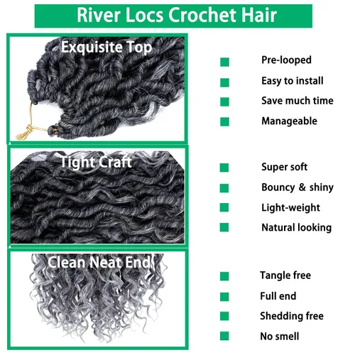 Miniatura 4 de Cabello de Ganchillo Faux Locs de 18 Pulgadas Goddess Locs Gris Degradado para Mujeres 6 Paquetes Trenzas Suaves Gris Río Pre-Enrolladas con Puntas