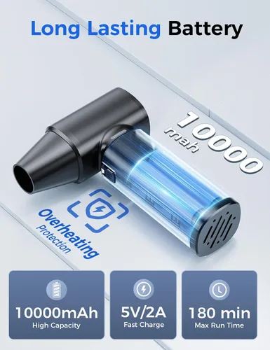 Miniatura 4 de Plumero de aire comprimido – 180000 RPM Super Power plumero de aire eléctrico, soplador de aire inalámbrico recargable ajustable de 3 velocidades
