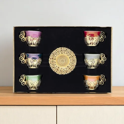 Miniatura 3 de Alisveristime Juego de 12 tazas de café turco griego árabe, plato de porcelana (color dorado mezclado)
