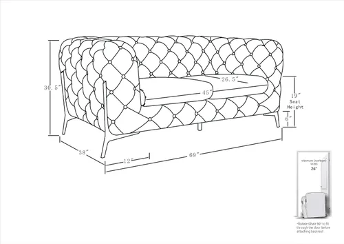Miniatura 18 de Blackjack Furniture Modena - Moderno juego de sofá de 3 piezas de cuero italiano de grano superior, elegante diseño copetudo y patas de acero Beige