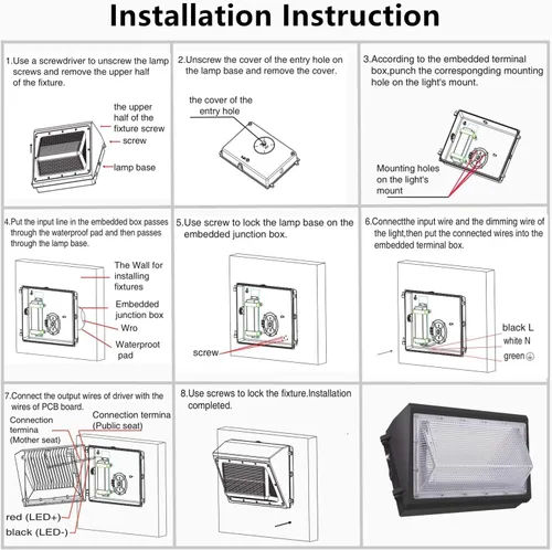 Miniatura 7 de Paquete de 2 lámparas LED de pared de 100 W del anochecer al amanecer, 13000LM 400-600W equivalente a HPS/HID, iluminación de seguridad al aire