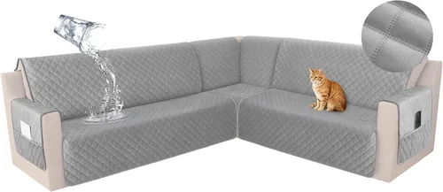 Miniatura 30 de HDCAXKJ Funda seccional de esquina impermeable para sofá de terciopelo en forma de L, fundas para sofá para mascotas, perros, suaves, resistentes