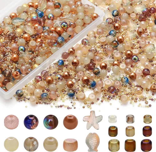 Miniatura 14 de Rired 27 Kit de 760 piezas de cuentas mixtas para manualidades, kit de fabricación de pulseras de cuentas de vidrio rosa, cuentas de cristal