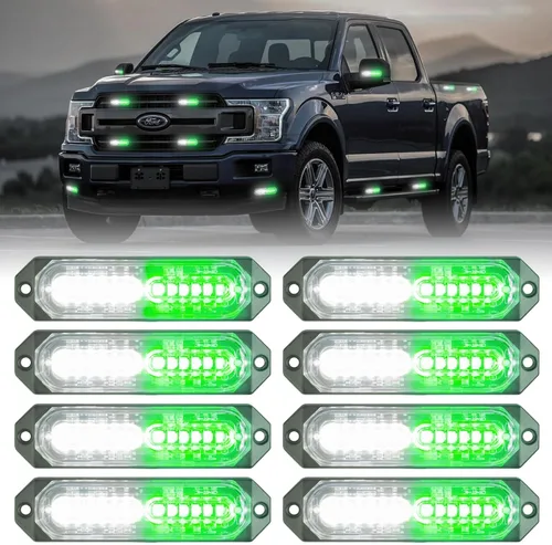 Miniatura 22 de 8 Piezas Luces Estroboscópicas de Emergencia de Montaje en Superficie Ámbar Blanco para Camiones, Barra de Luz Intermitente de Advertencia