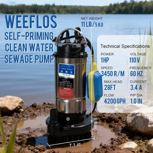 Miniatura 3 de Bomba de sumidero sumergible 1HP Bomba de agua automática con alto caudal 4200 GPH 28 pies cabeza máxima, riego, piscina, estanque de jardín