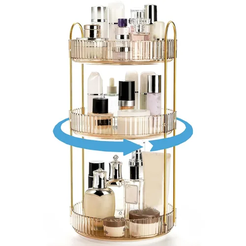 Cididu Organizador de maquillaje giratorio de 360 grados, estante giratorio de plástico de 3 niveles, organizador redondo Lazy Susan, estante de