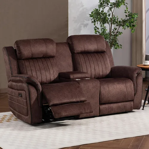 Miniatura 19 de Sofá biplaza reclinable eléctrico Zero Gravity con reposacabezas ajustables, sillón reclinable eléctrico con consola, sofá reclinable eléctrico de 2
