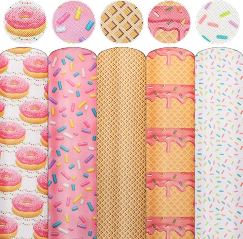 David accessories Hojas de tela de cuero sintético con estampado de donas y cruz, 5 piezas de 7.7 x 12.9 pulgadas (aproximadamente 7.9 in x 13.0 in)