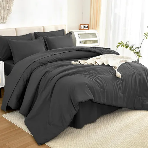 Miniatura 13 de Litanika Cama en una Bolsa King Beige - Juego de Ropa de Cama de 7 Piezas Tamaño King, Juego de Edredón de Cama, Juego de Edredón con Edredón, 02