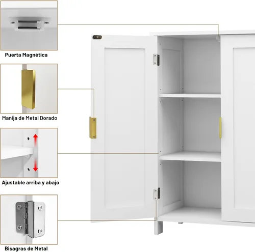Miniatura 5 de TaoHFE Gabinete de almacenamiento de baño gris, gabinetes de baño independientes con 2 puertas, armario de toallas para baños, gabinetes de baño