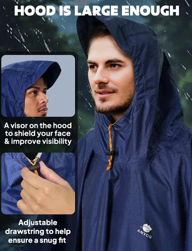 Miniatura 33 de ANYOO Poncho de lluvia con capucha para adultos, impermeable, ligero, para hombres y mujeres, chaqueta de lluvia reutilizable para emergencias al