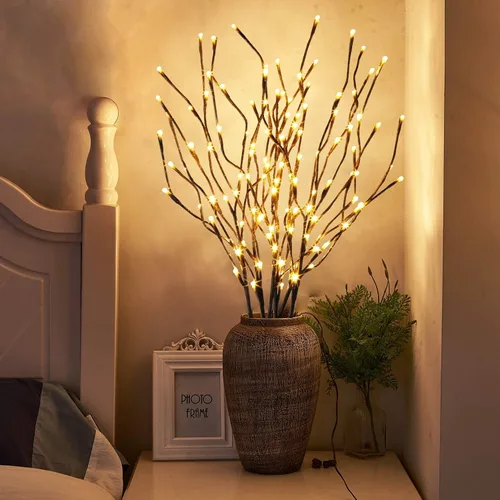 Miniatura 9 de PEIDUO Ramas iluminadas, paquete de 2 40 luces LED de 30 pulgadas, rama de árbol artificial con temporizador, funciona con pilas, decoraciones