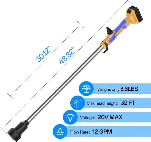 Miniatura 7 de Bomba de transferencia de agua inalámbrica compatible con batería Dewalt de 20 V MAX (sin batería) 720 GPH, cabezal de 32 pies, kit de bomba