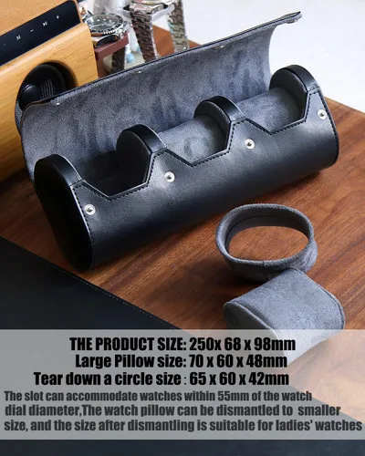 Miniatura 3 de Caja organizadora de relojes para hombre, rollo de viaje, portátil, 3 relojes, almacenamiento con secciones de terciopelo para sostener reloj grande