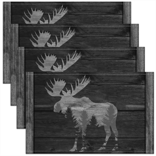 Miniatura 9 de Lodge - Juego de 4 manteles individuales de cabina con diseño de silueta de pino y oso gris, tapetes de cocina para mesa de comedor, animales