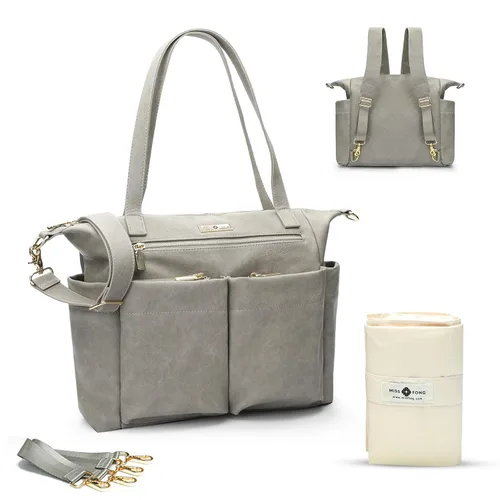 Miniatura 8 de Miss Fong Bolso de cuero para pañales con almohadilla para cambiar, correas, talla única , Negro