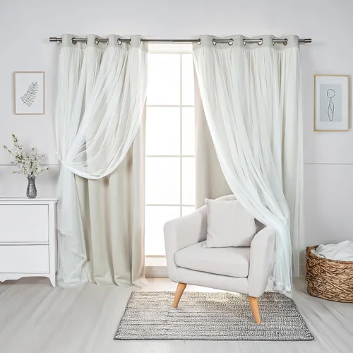 Miniatura 13 de Best Home Fashion Juego de 2 paneles de ventana de tul de encaje con aislamiento térmico y ojales de níquel de acero inoxidable para dormitorio